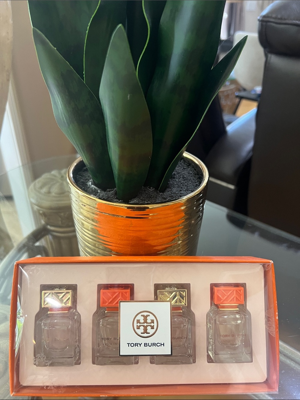 Tory Burch Mini Perfume Set with Orange and Gold Accents